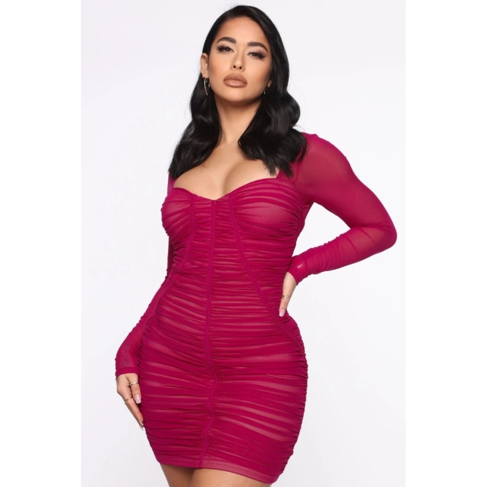 NWT Fashion Nova long sleeve magenta mini dress